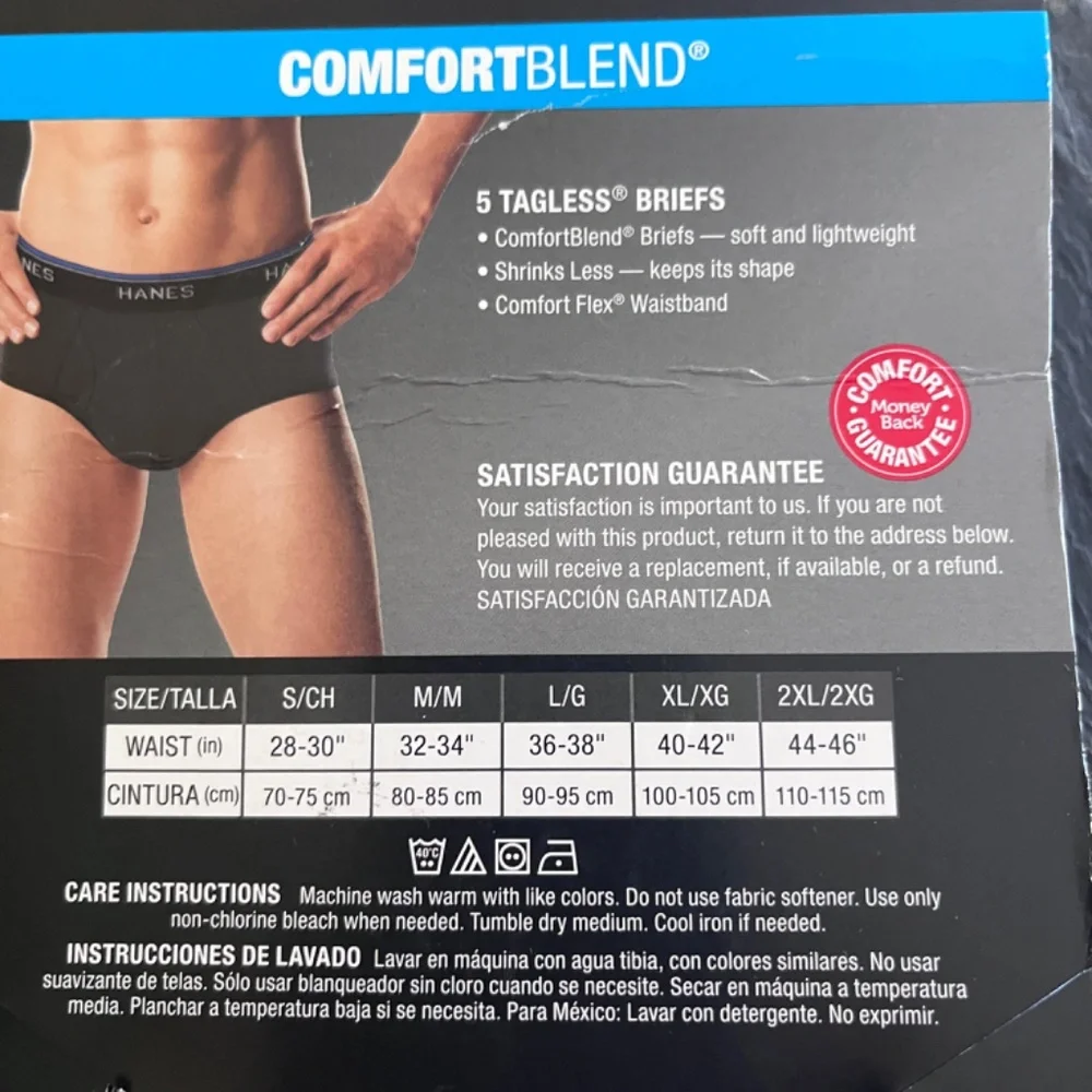 Hanes Tagless Briefs 5 Pack‎ Comfort Blend Moisture Wicking New